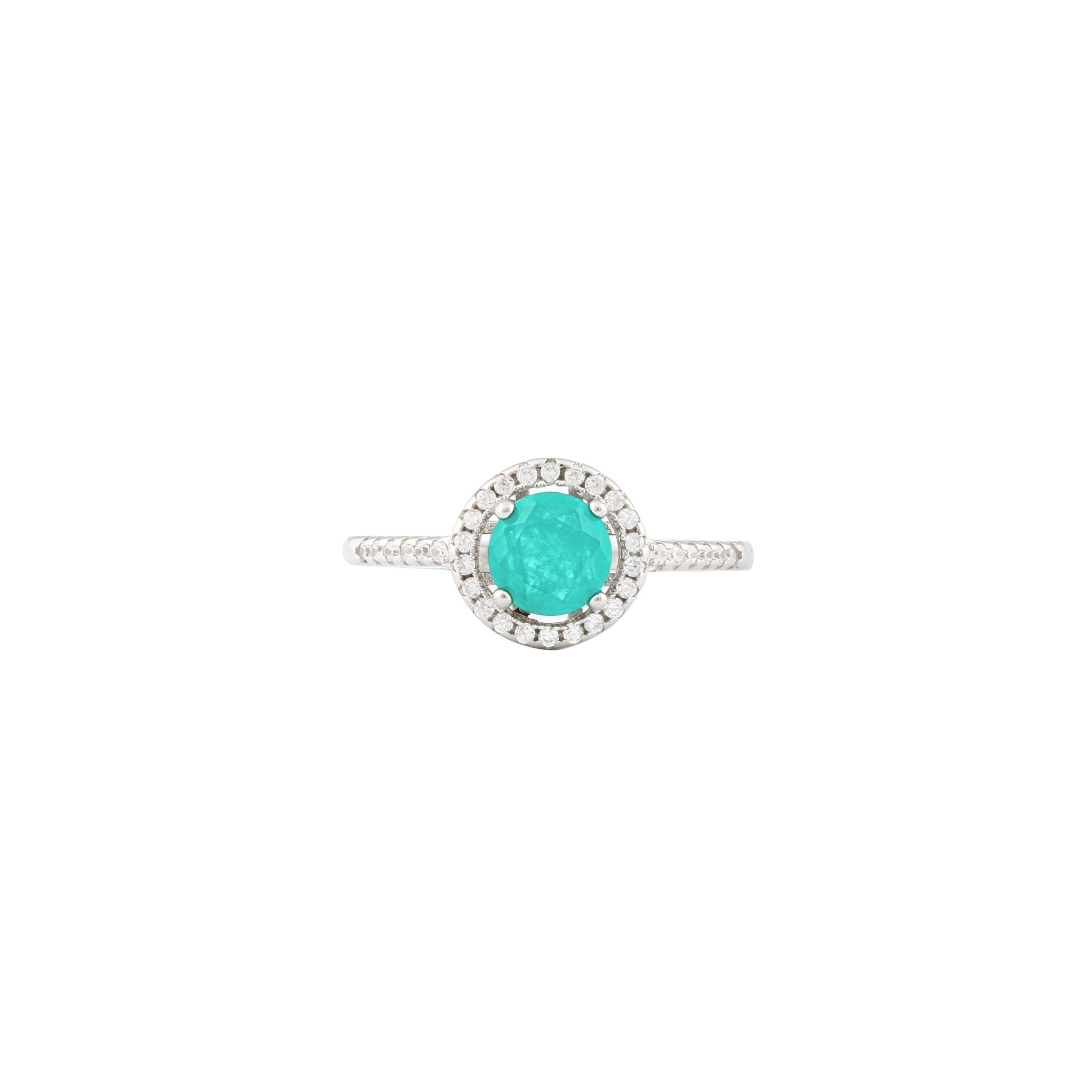 Asfour Crystal Drew Rind With Round Aquamarine Design In 925 Sterling Silver RD0030-GC-7