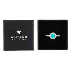 Asfour Crystal Drew Rind With Round Aquamarine Design In 925 Sterling Silver RD0030-GC-7