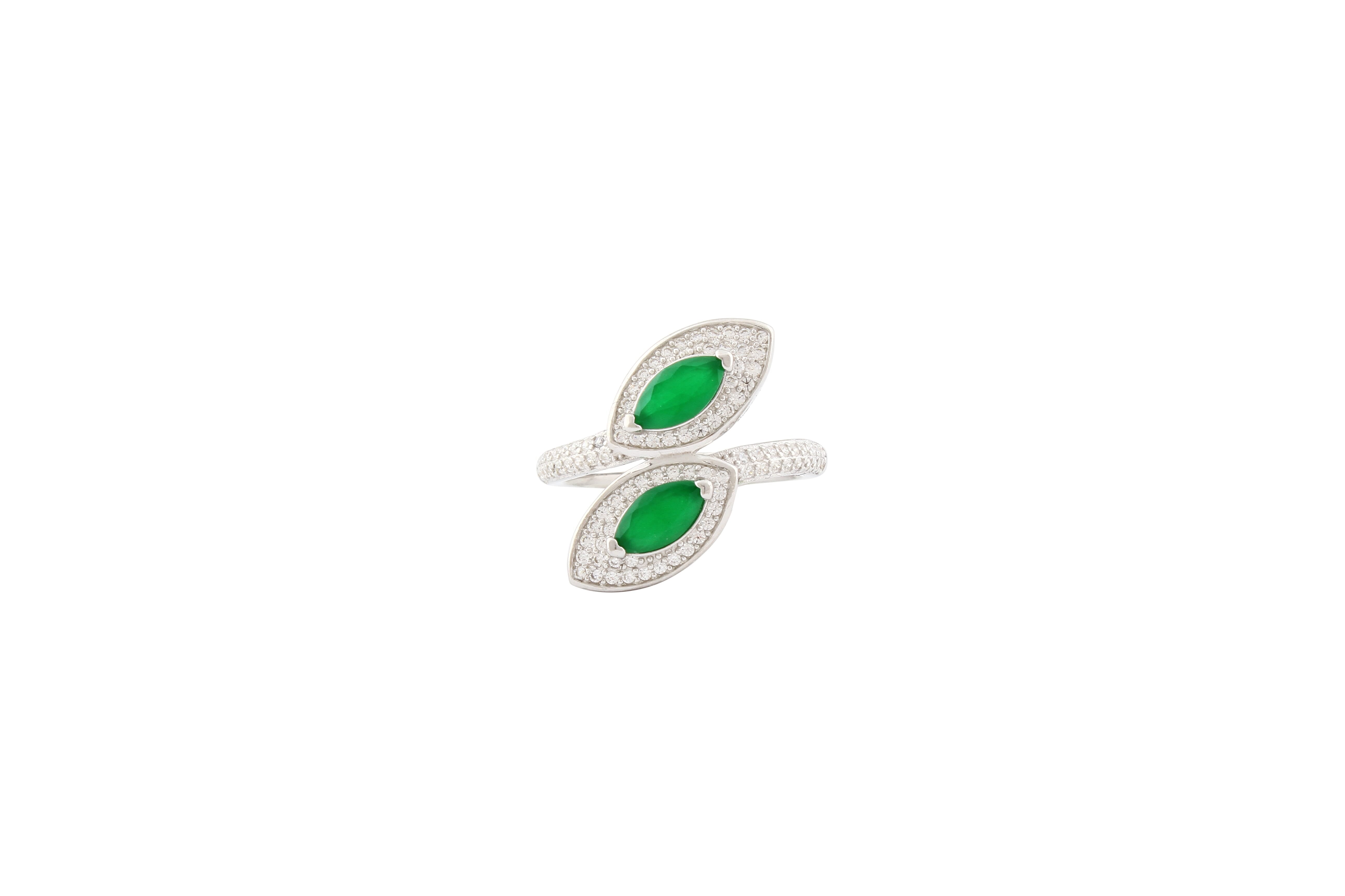 Asfour Crystal Drew Ring With Green Marquise Design In 925 Sterling Silver RD0031-GM-7