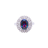 Asfour Crystal Cocktail Ring With Oval Cut Multi Color Zircon Stone In 925 Sterling Silver RD0069-APW-9