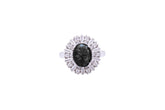 Asfour Crystal Cocktail Ring With Oval Cut Black Zircon Stone In 925 Sterling Silver RD0069-PW-9