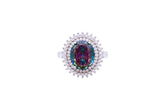 Asfour Crystal Halo Ring With Oval Cut Multi Color Zircon Stone In 925 Sterling Silver RD0070-APW-7