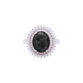 Asfour Crystal Black Oval Ring Inlaid With Zircon Stone In 925 Sterling Silver RD0070-PW-9