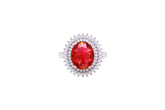Asfour Crystal Halo Ring With Oval Cut Ruby Zircon Stone In 925 Sterling Silver RD0070-RW-7