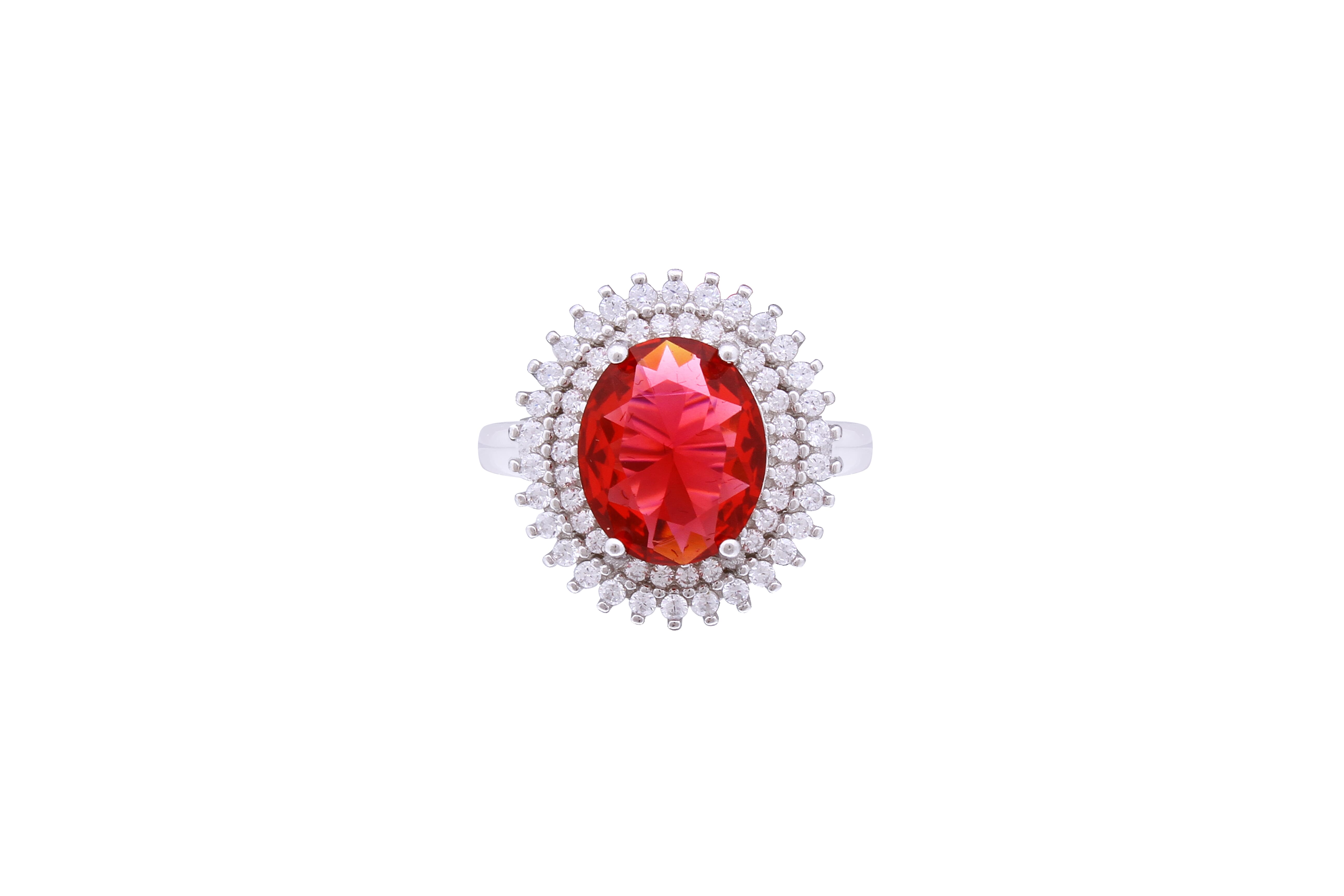 Asfour Crystal Halo Ring With Oval Cut Ruby Zircon Stone In 925 Sterling Silver RD0070-RW-8