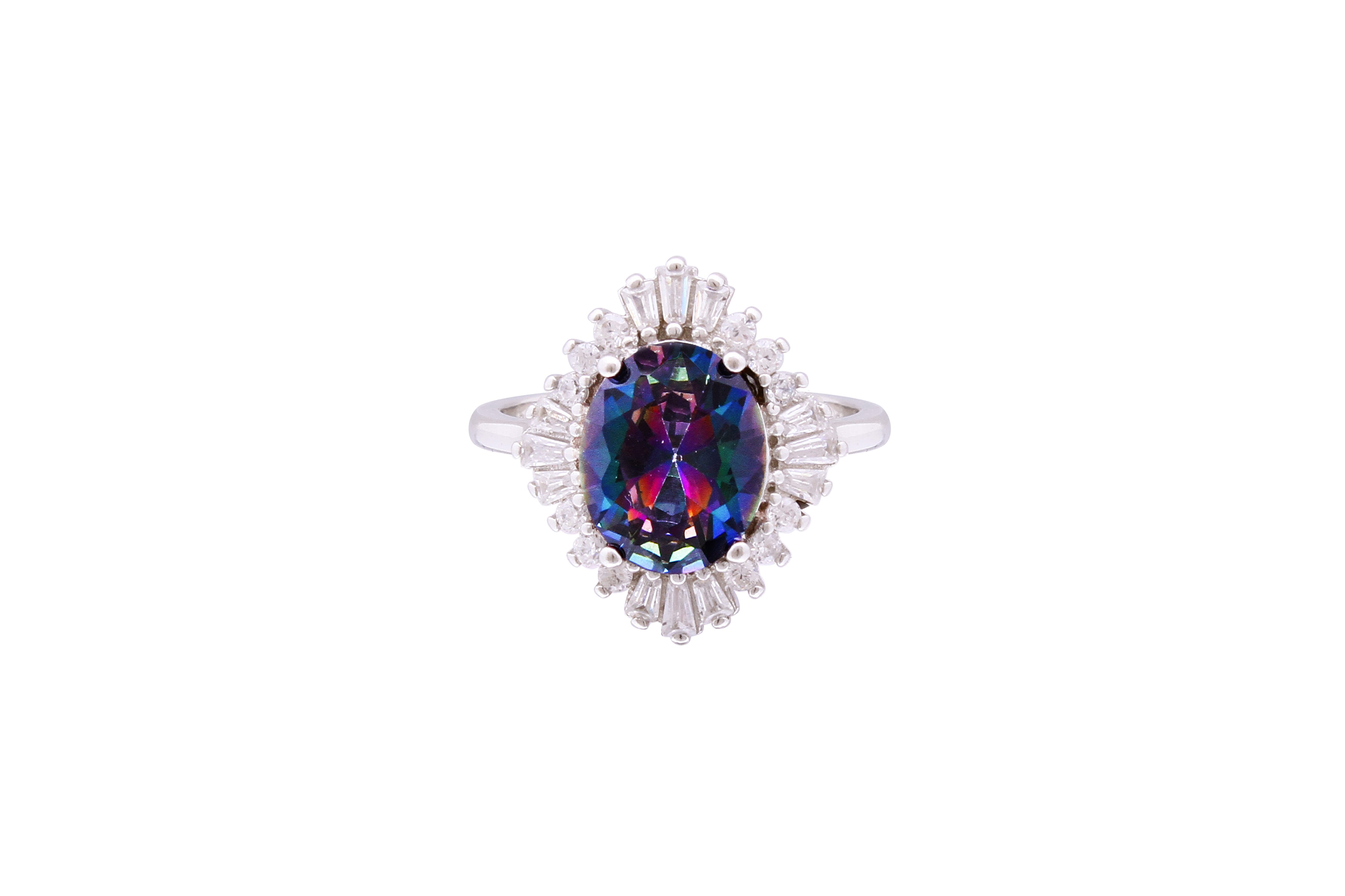 Asfour Crystal Halo Ring With Multi Color Rhombus Design In 925 Sterling Silver RD0072-APW-7