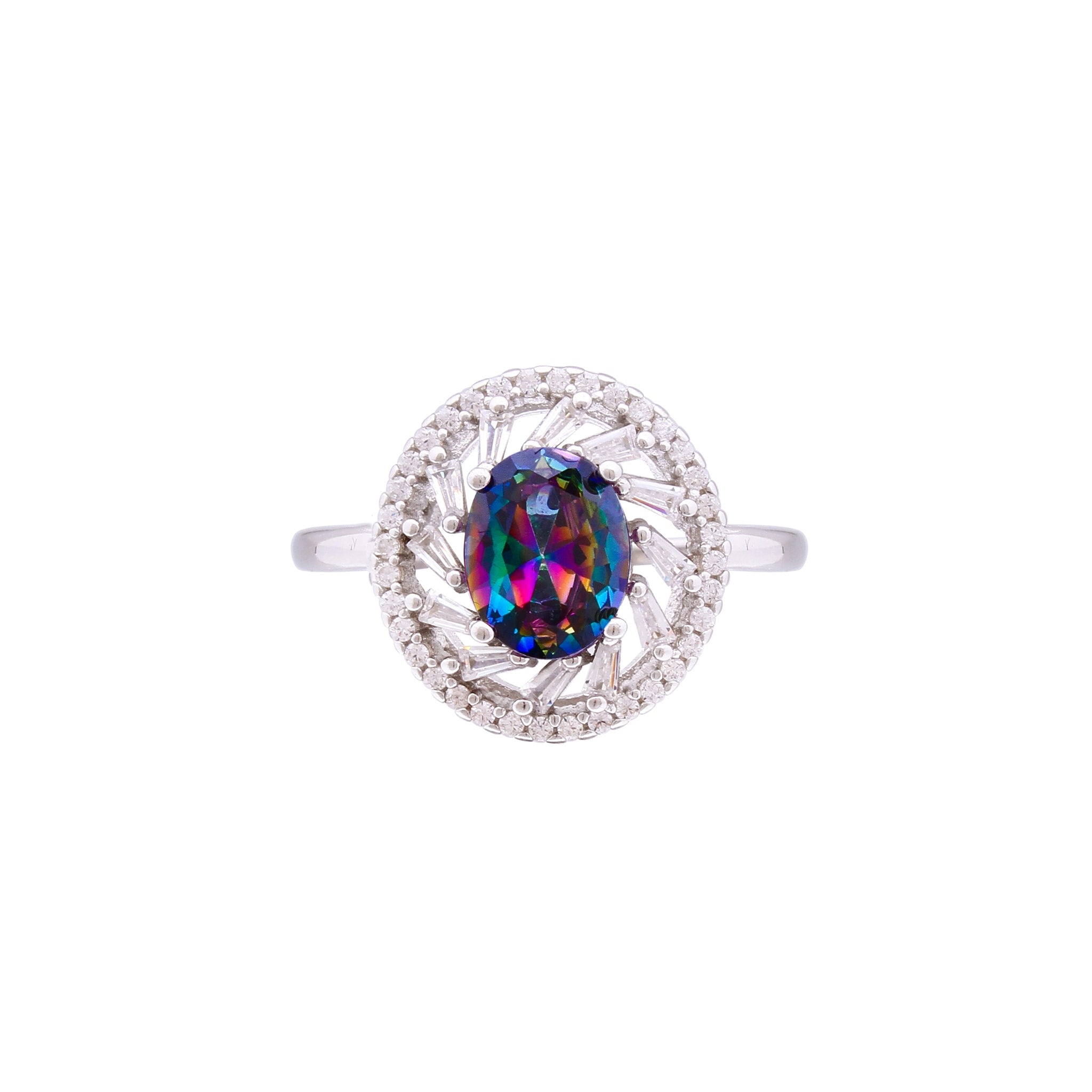 Asfour Crystal Halo Ring With Multi Color Zircon Stone In 925 Sterling Silver RD0073-APW-8
