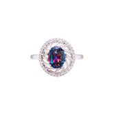 Asfour Crystal Halo Ring With Multi Color Zircon Stone In 925 Sterling Silver RD0073-APW-8