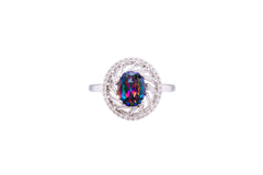 Asfour Crystal Halo Ring With Multi Color Zircon Stone In 925 Sterling Silver RD0073-APW-9