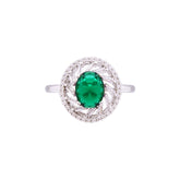 Asfour Crystal Halo Ring With Emerald Zircon Stone In 925 Sterling Silver RD0073-GW-8