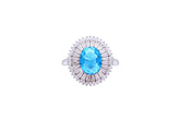 Asfour Crystal Halo Ring With Aquamarine Zircon Stone In 925 Sterling Silver RD0073-MW-7