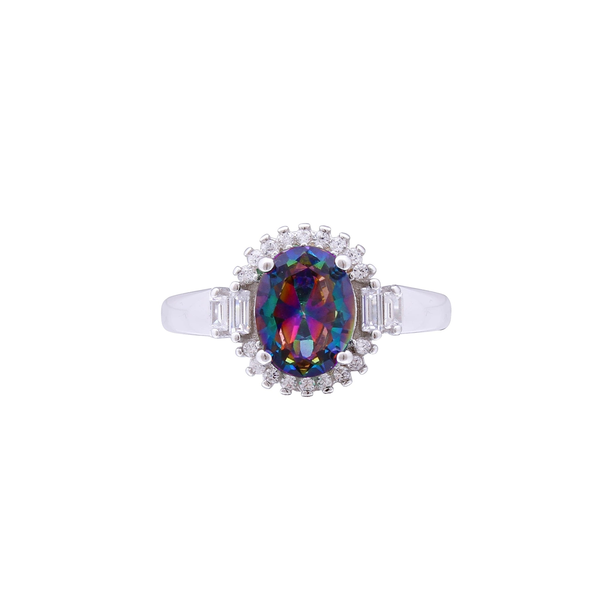Asfour Crystal Halo Ring With Multi Color Zircon Stone In 925 Sterling Silver RD0075-AP-7