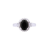 Asfour Crystal Halo Ring With Black Zircon Stone In 925 Sterling Silver RD0075-P-8