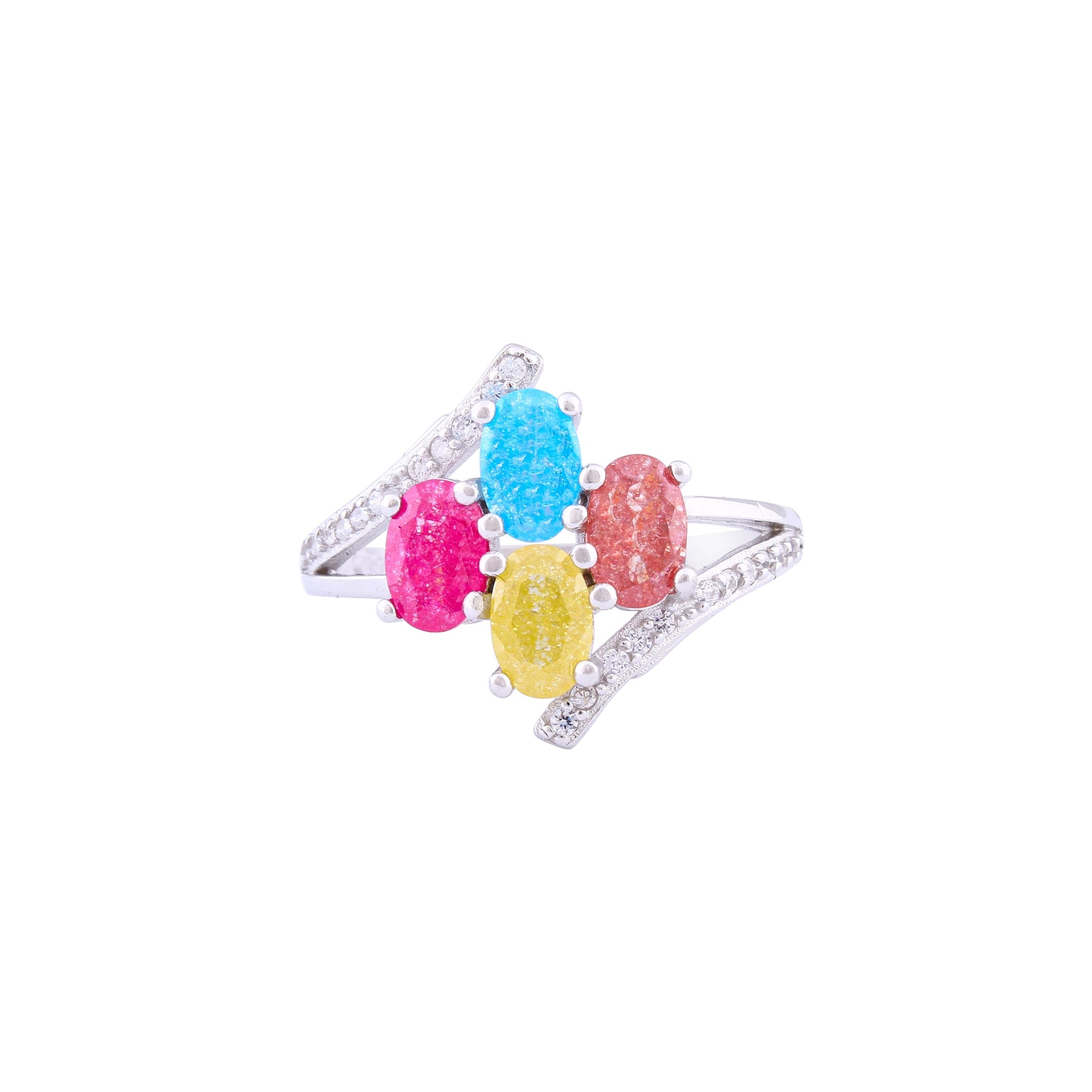 Asfour Crystal Fashion Ring With Multi Color Opal Stones In 925 Sterling Silver-RD0077-K-A-7
