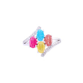 Asfour Crystal Fashion Ring With Multi Color Opal Stones In 925 Sterling Silver-RD0077-K-A-7
