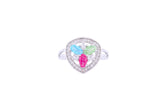 Asfour Crystal Fashion Ring With Multi Color Art Deco Design In 925 Sterling Silver-RD0080-K-A-9