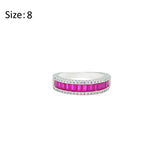 Asfour Crystal Band Ring With Fuchsia Emerald Zircon In 925 Sterling Silver-RD0087-F-8