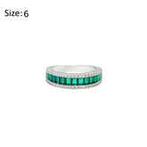 Asfour Crystal Band Ring With Emerald Zircon Stones In 925 Sterling Silver-RD0087-G-6