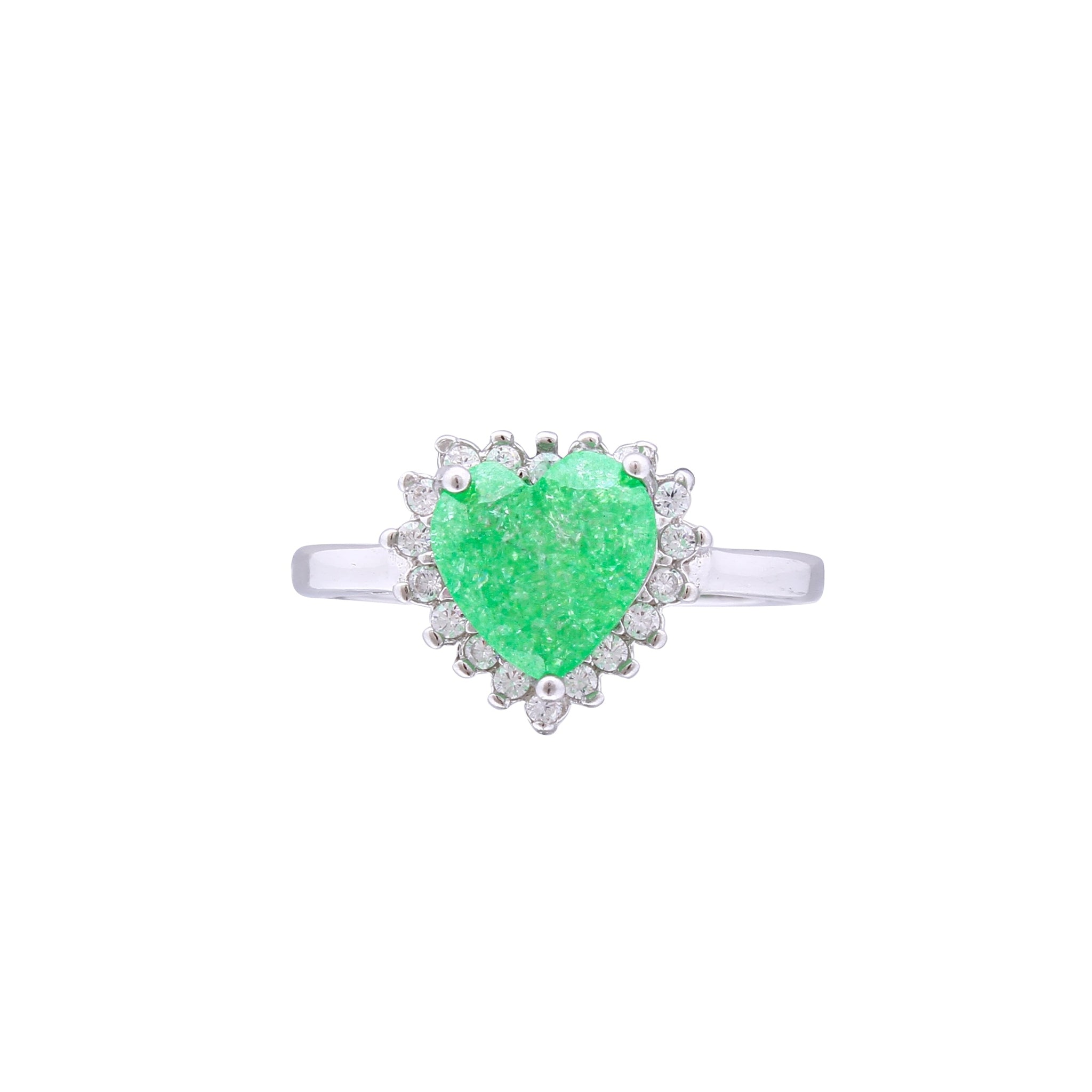 Asfour Crystal Drew Ring With Emerald Heart Design In 925 Sterling Silver-RD0091-G-A-9
