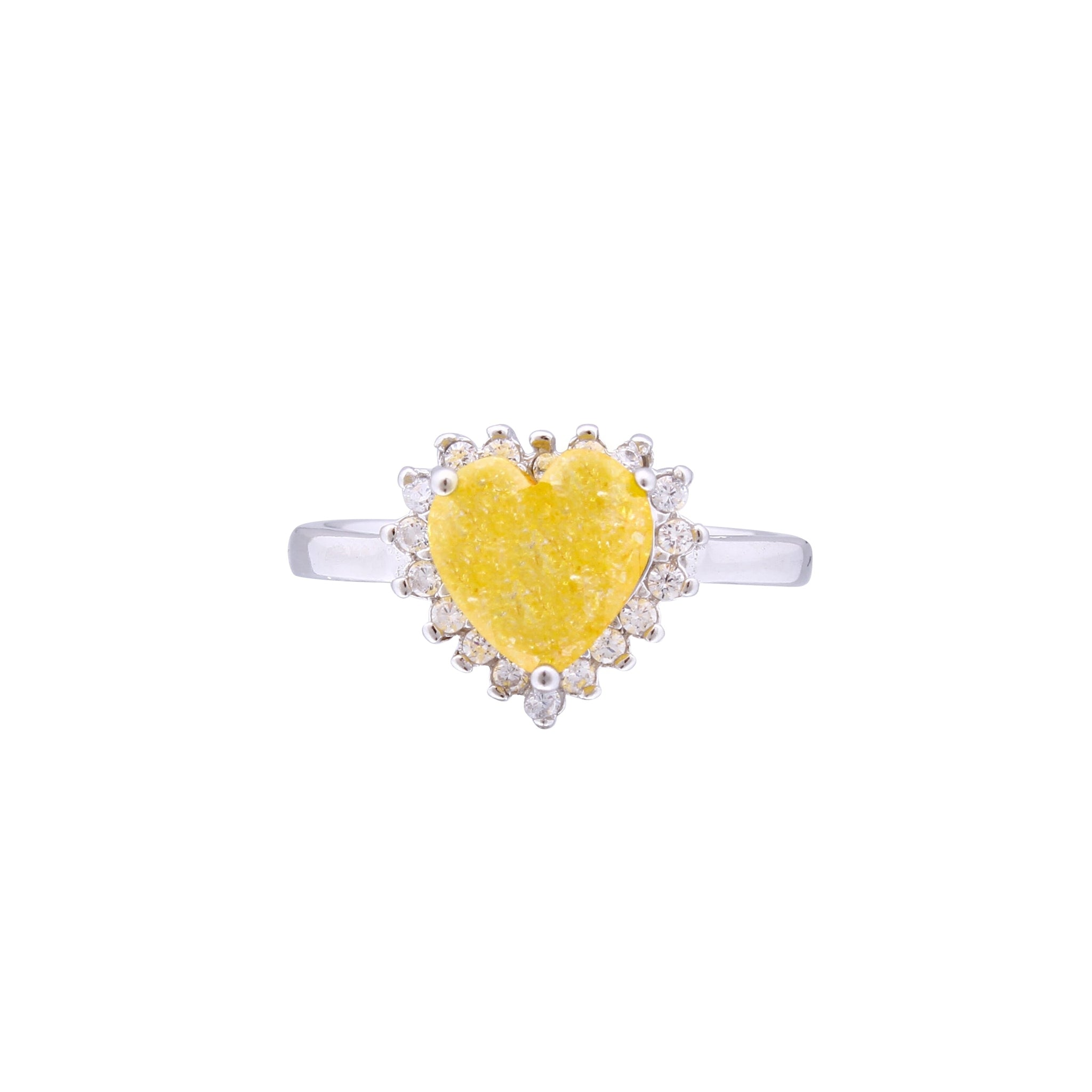 Asfour Crystal Drew Ring With Yellow Heart Design In 925 Sterling Silver-RD0091-Y-A-7