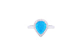 Asfour Crystal Halo Ring With Aquamarine Pear Design In 925 Sterling silver-RD0093-M-A-8