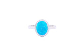 Asfour Crystal Halo Ring With Aquamarine Oval Design In 925 Sterling Silver-RD0095-M-A-9