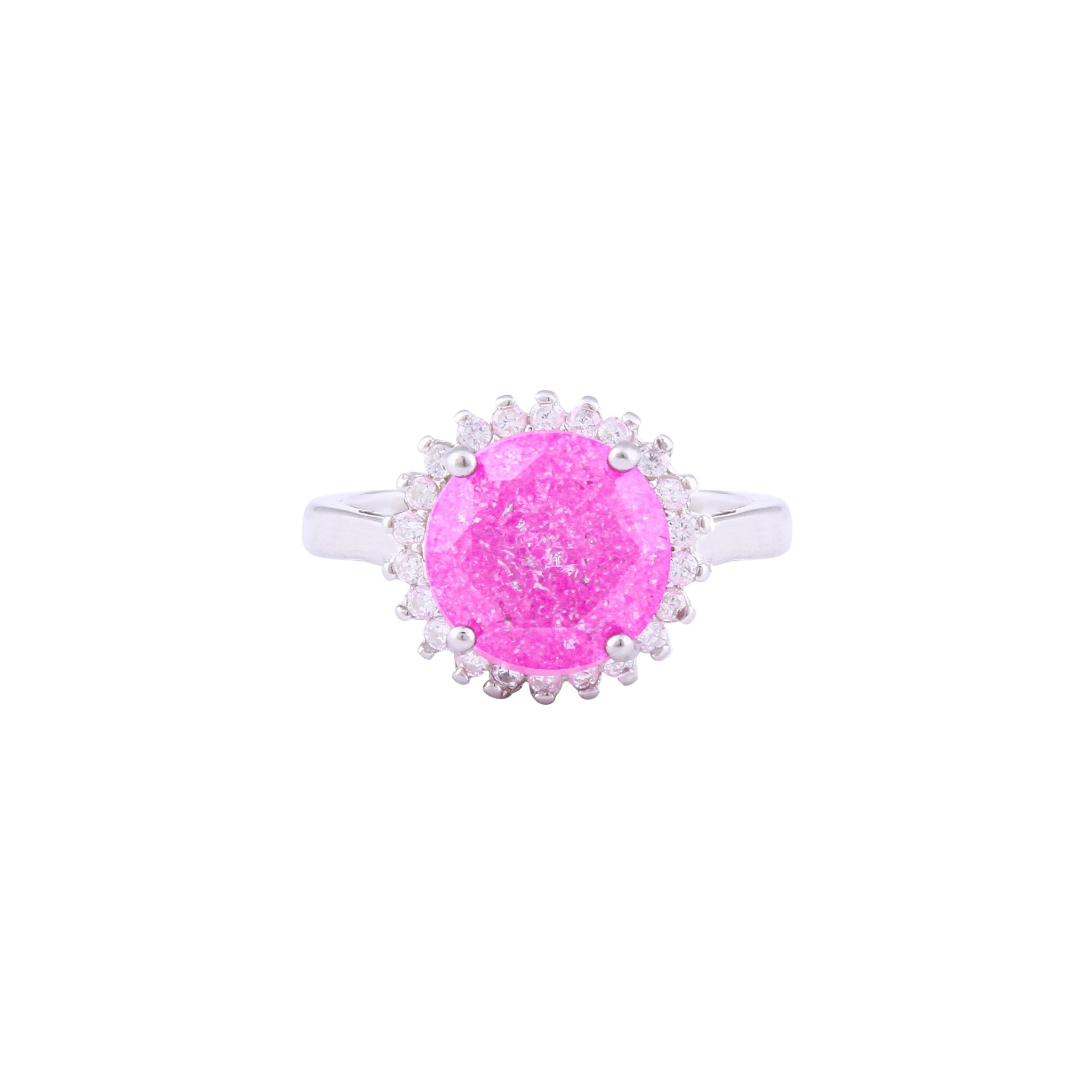 Asfour Crystal Halo Ring With Rose Round Design In 925 Sterling Silver-RD0096-O-A-7