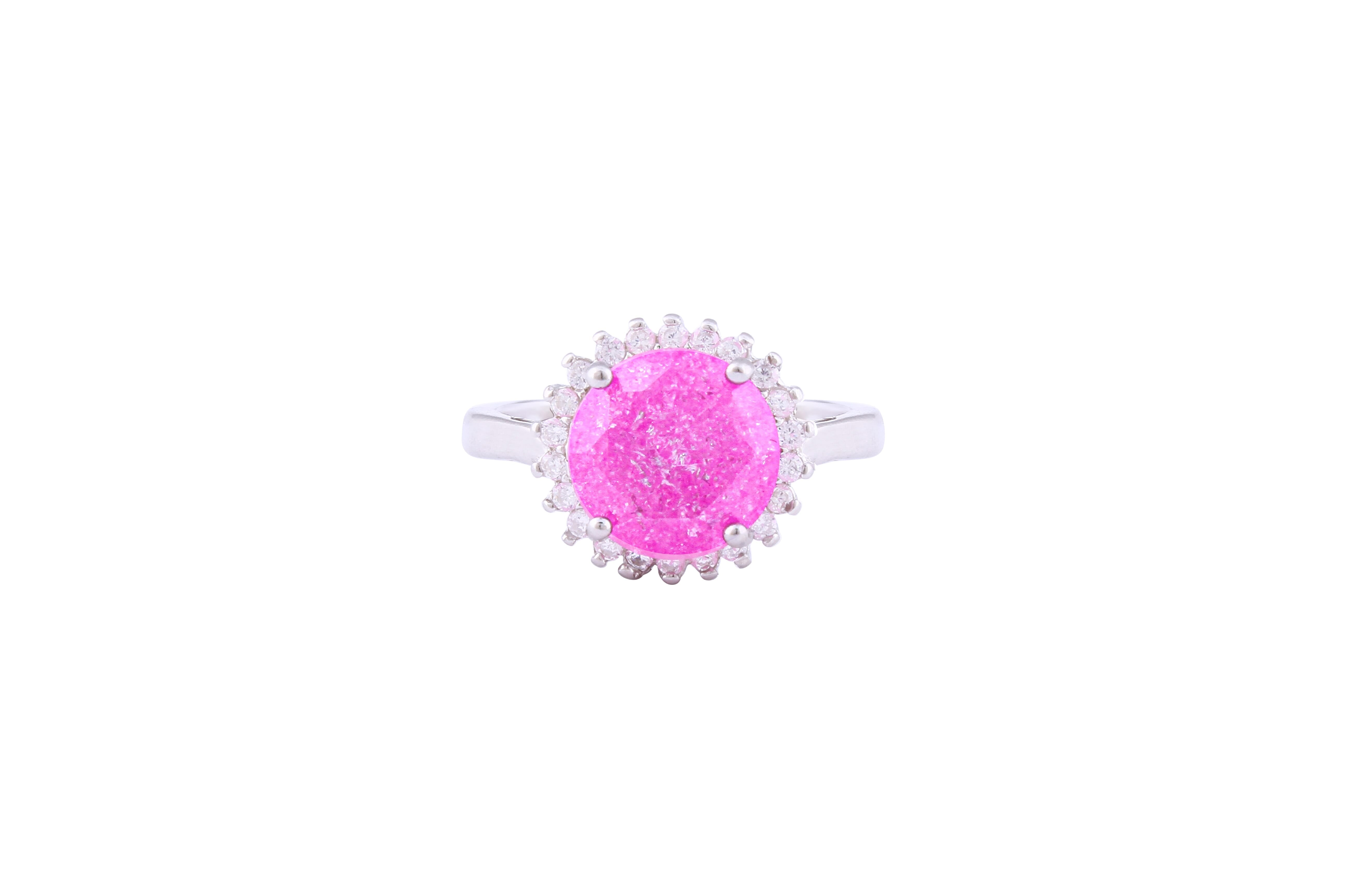Asfour Crystal Halo Ring With Rose Round Design In 925 Sterling Silver-RD0096-O-A-9