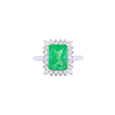 Asfour Crystal Halo Ring With Emerald Opal Stone Inlaid With Zircon In 925 Sterling Silver-RD0098-G-A-9