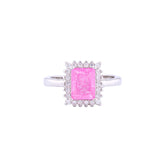 Asfour Crystal Halo Ring With Rose Emerald Cut Opal Stone In 925 Sterling Silver-RD0098-O-A-9