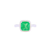 Asfour Crystal Halo Ring With Emerald Opal Stone In 925 Sterling Silver-RD0100-G-A-8