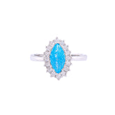 Asfour Crystal Halo Ring With Aquamarine Marquise Cut Opal Stone In 925 Sterling Silver-RD0101-M-A-8