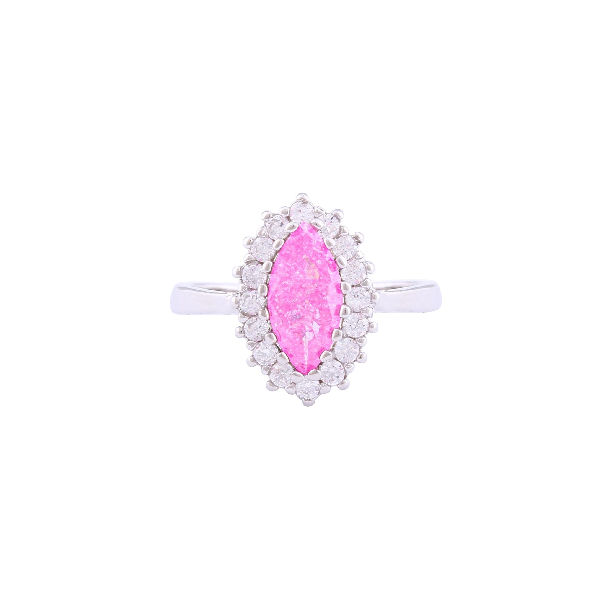 Asfour Crystal Halo Ring With Rose Marquise Cut Opal Stone In 925 Sterling Silver-RD0101-O-A-7
