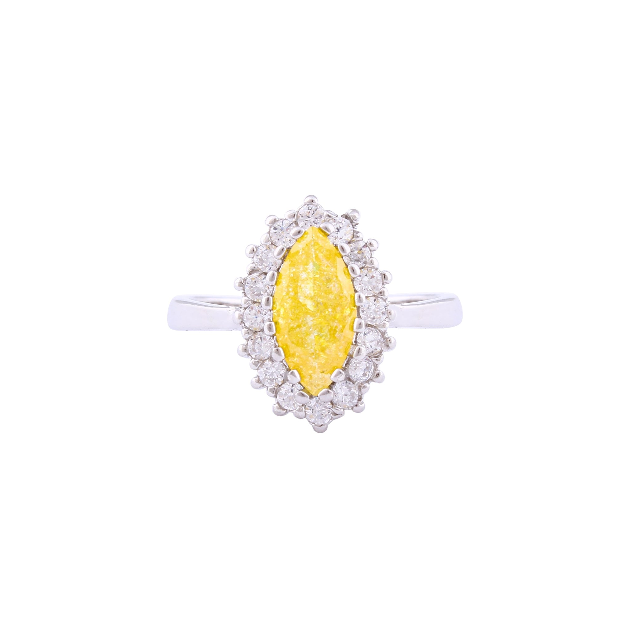 Asfour Crystal Halo Ring With Yellow Marquise Cut Opal Stone In 925 Sterling Silver-RD0101-Y-A-8
