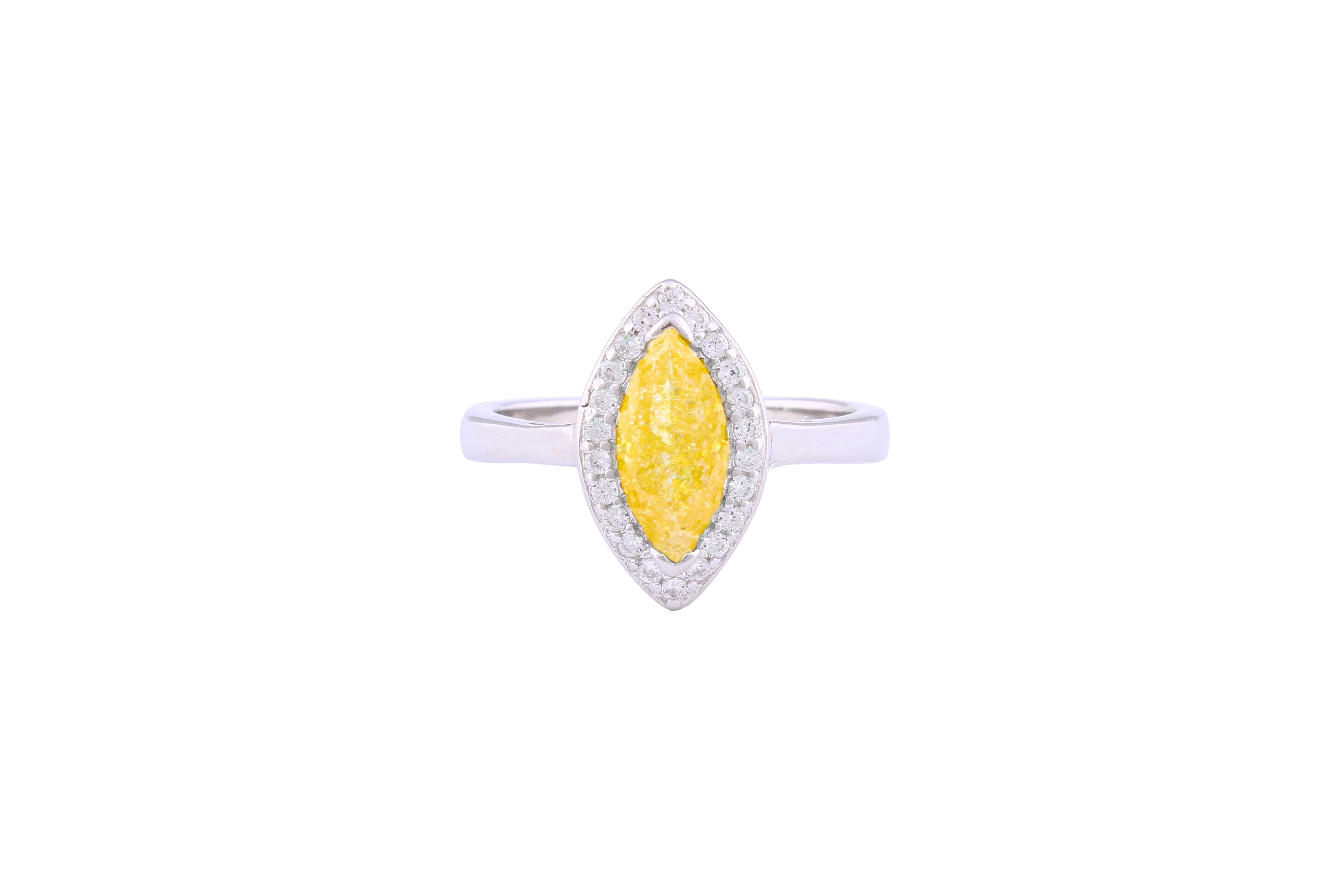 Asfour Crystal Halo Ring With Yellow Marquise Cut Opal Stone In 925 Sterling Silver-RD0102-Y-A-8