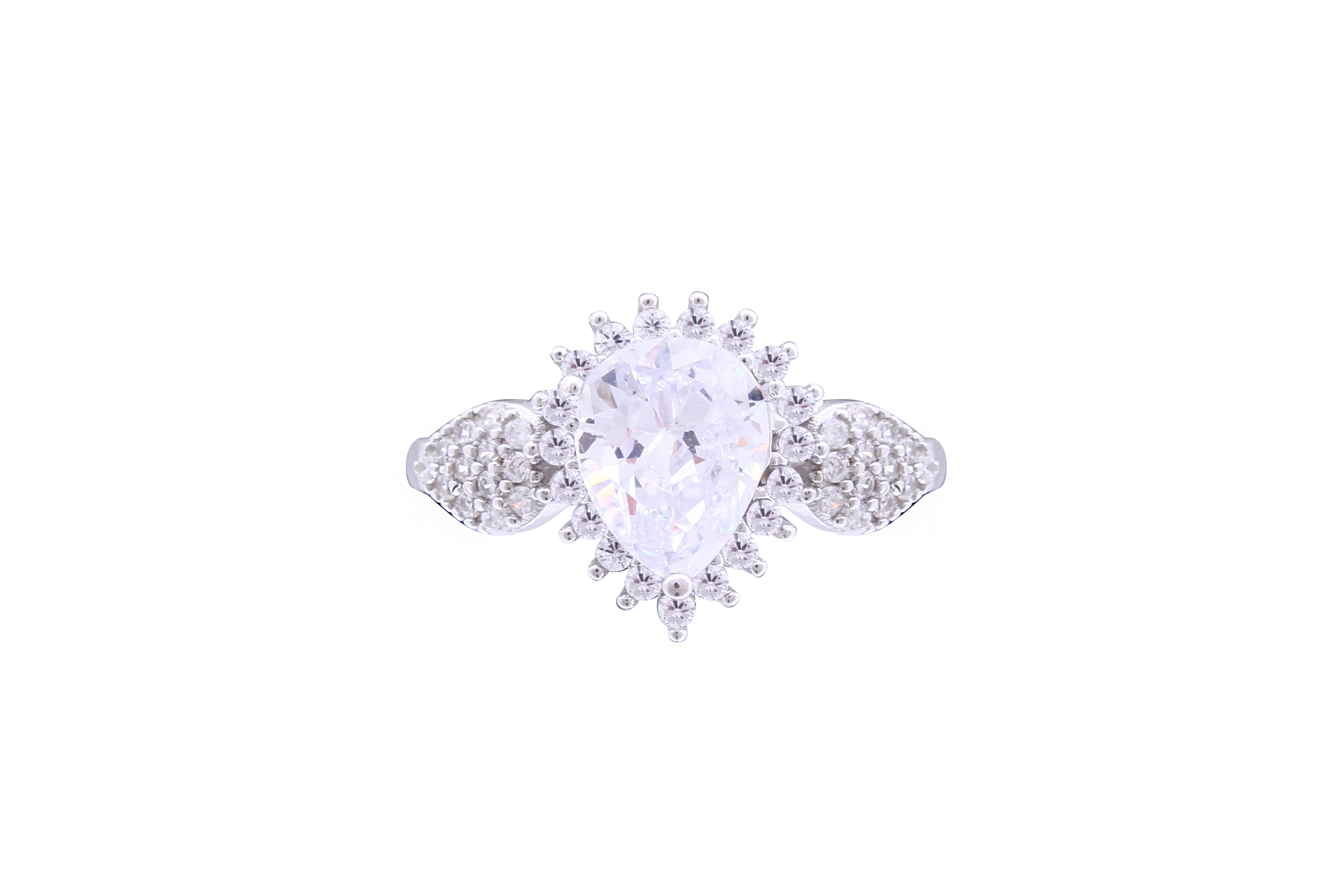 Asfour Crystal Halo Ring With Pear Zircon Stone In 925 Sterling Silver RD0122-W-8