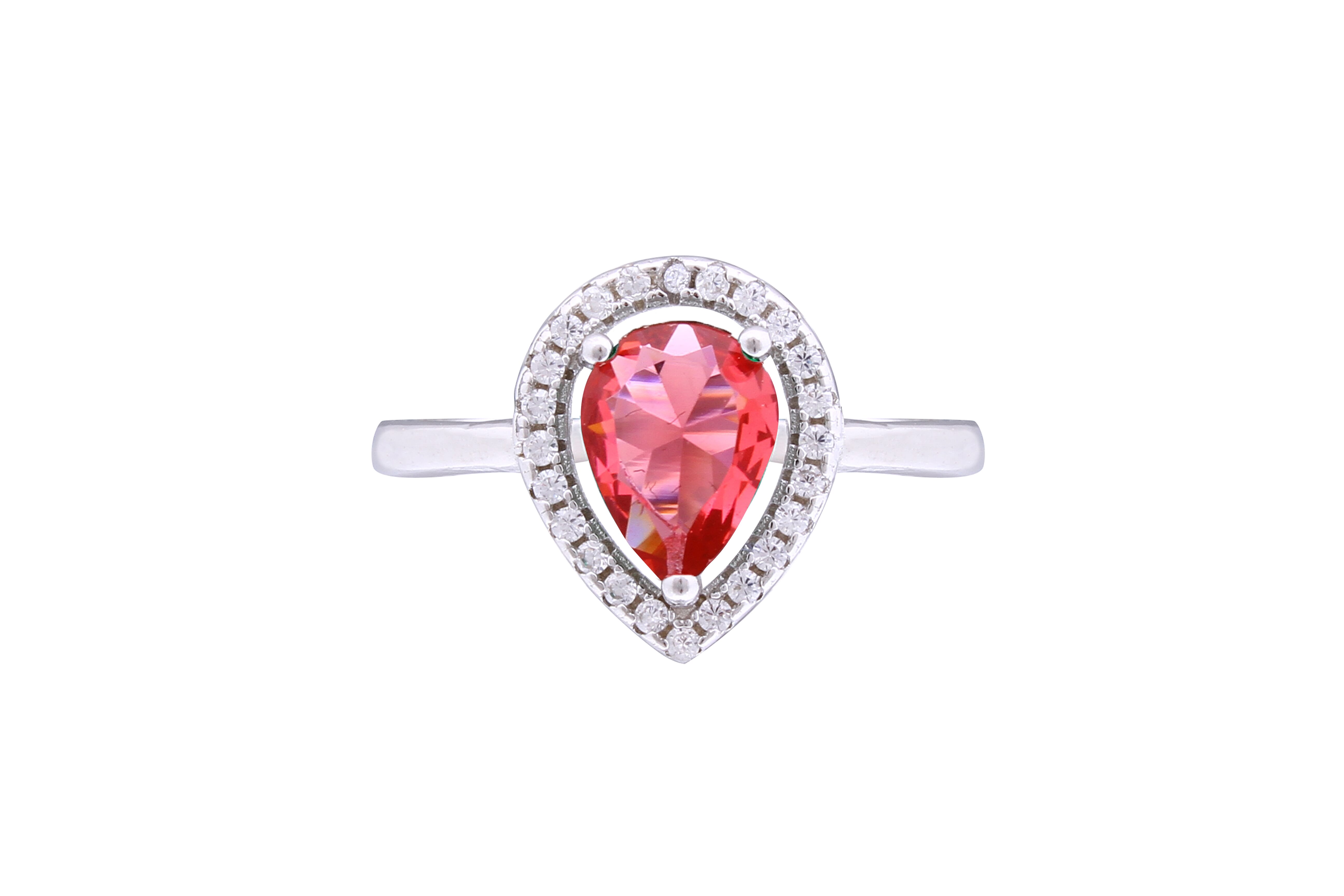 Asfour Crystal Halo Ring With Dark Rose Pear Design In 925 Sterling Silver RD0123-O5-7