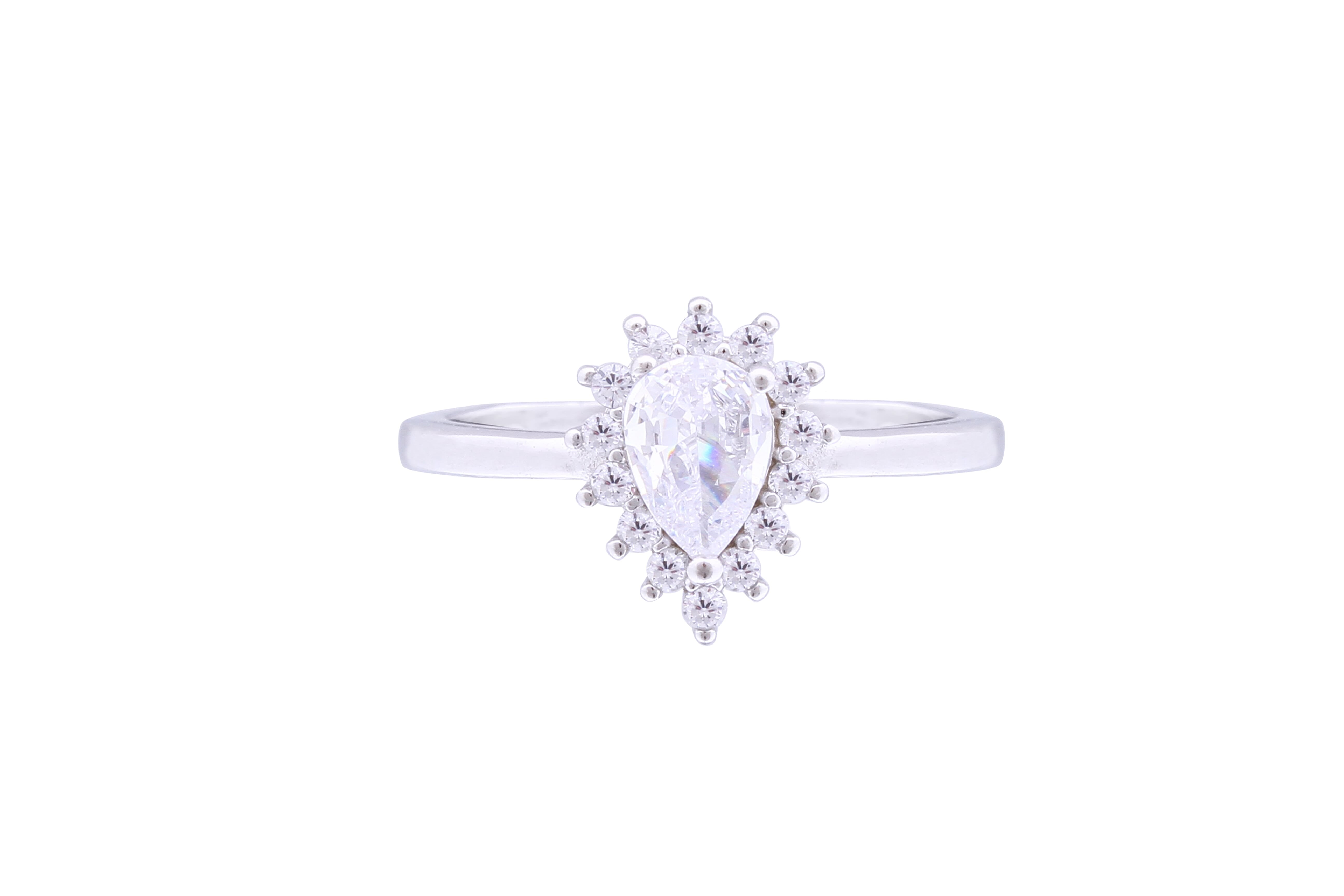 Asfour Crystal Halo Ring With Pear Zircon Stone In 925 Sterling Silver RD0124-W-7