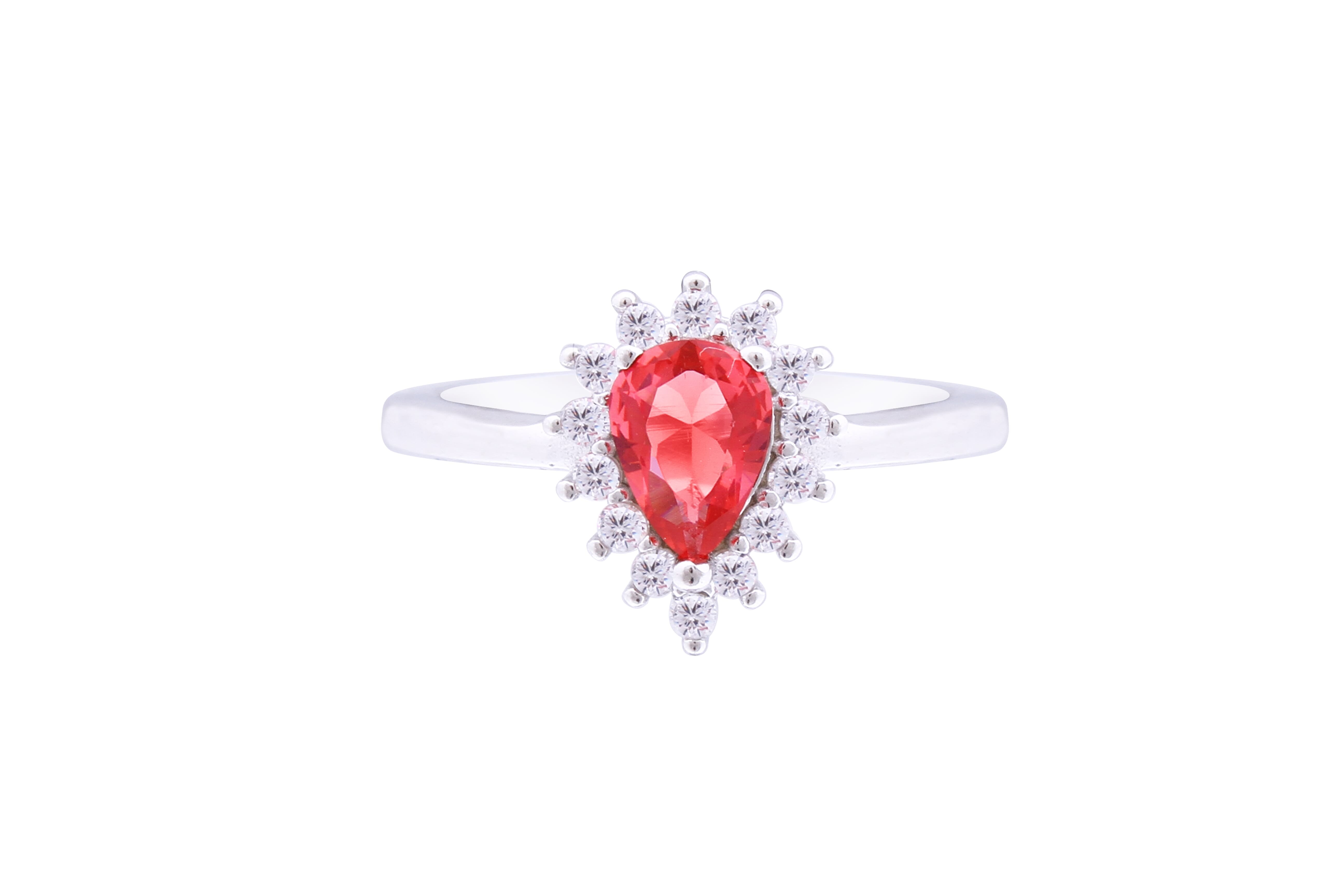 Asfour Crystal Halo Ring With Dark Rose Pear Design In 925 Sterling Silver RD0124-WO5-7