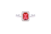 Asfour Crystal Drew Ring With Emerald Cut Fuchsia Zircon Stone In 925 Sterling Silver RD0128-F-7