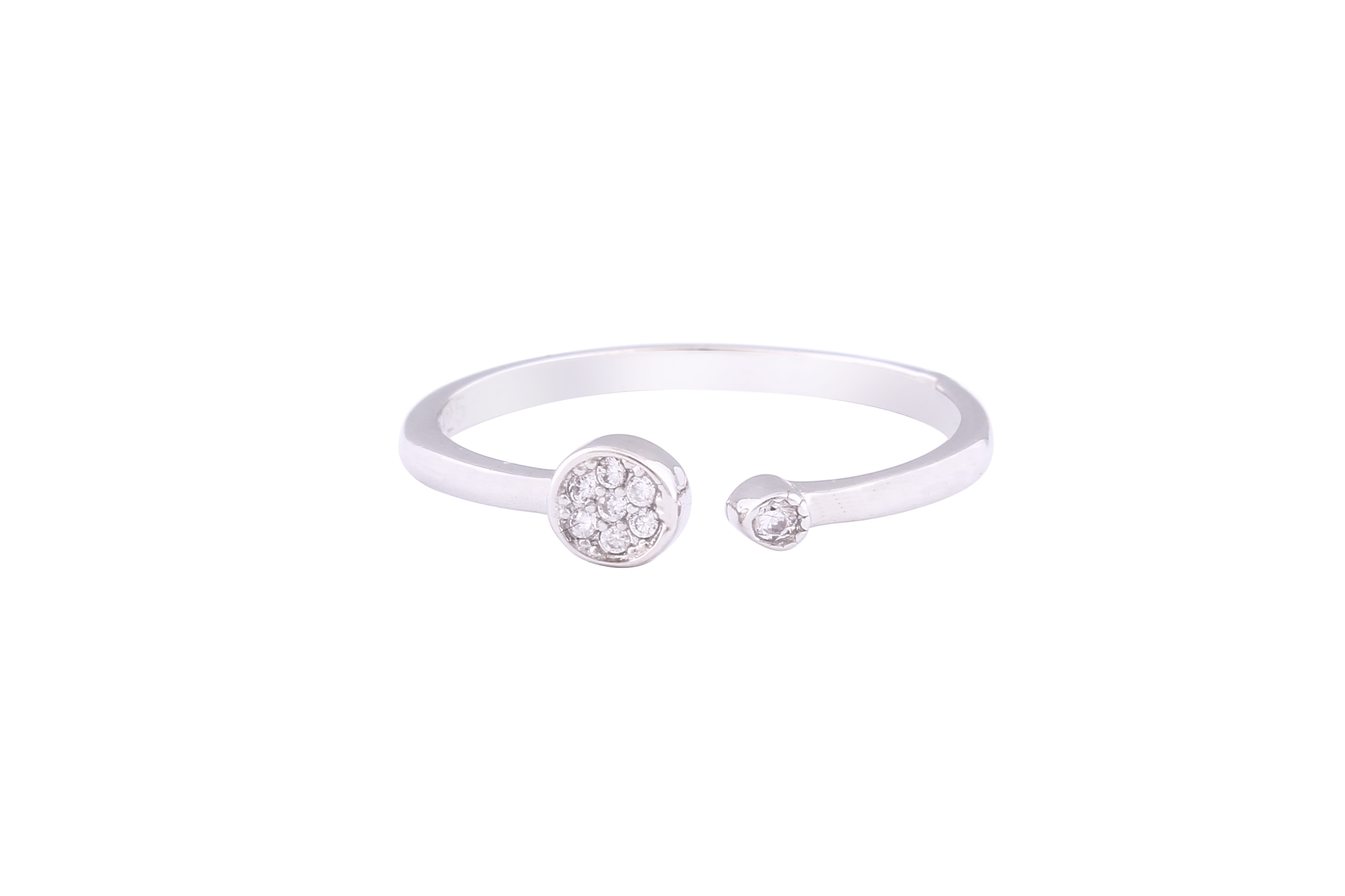 Asfour Crystal Cuff Ring Inlaid With Round Zircon Stones In 925 Sterling Silver RD0131