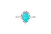 Asfour Crystal Halo Ring With Turquoise Pear Design In 925 Sterling Silver