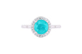 Asfour Crystal Halo Ring With Turquoise Round Zircon In 925 Sterling Silver