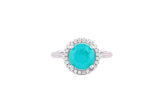 Asfour Crystal Halo Ring With Turquoise Round Zircon In 925 Sterling Silver