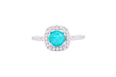 Asfour Crystal Halo Ring With Turquoise Round Zircon In 925 Sterling Silver