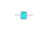 Asfour Crystal Drew Ring With Turquoise Emerald Cut Stone In 925 Sterling Silver