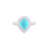 Asfour Crystal Halo Ring With Turquoise Pear Design In 925 Sterling Silver