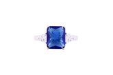 Asfour Crystal Three Stone Ring With Blue Emerald Cut Zircon In 925 Sterling Silver-RD0143-B-7