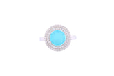 Asfour Crystal Halo Ring With Aquamarine Round Zircon Stone In 925 Sterling Silver