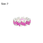 Asfour Crystal Band Ring With Fuchsia Baguette Stones In 925 Sterling Silver-RD0180-F-7